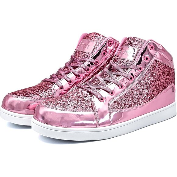 Igxx Men Pink High Top Bling Glitter Party Disco Retro Metallic Gold Sneakers - Picture 3 of 6